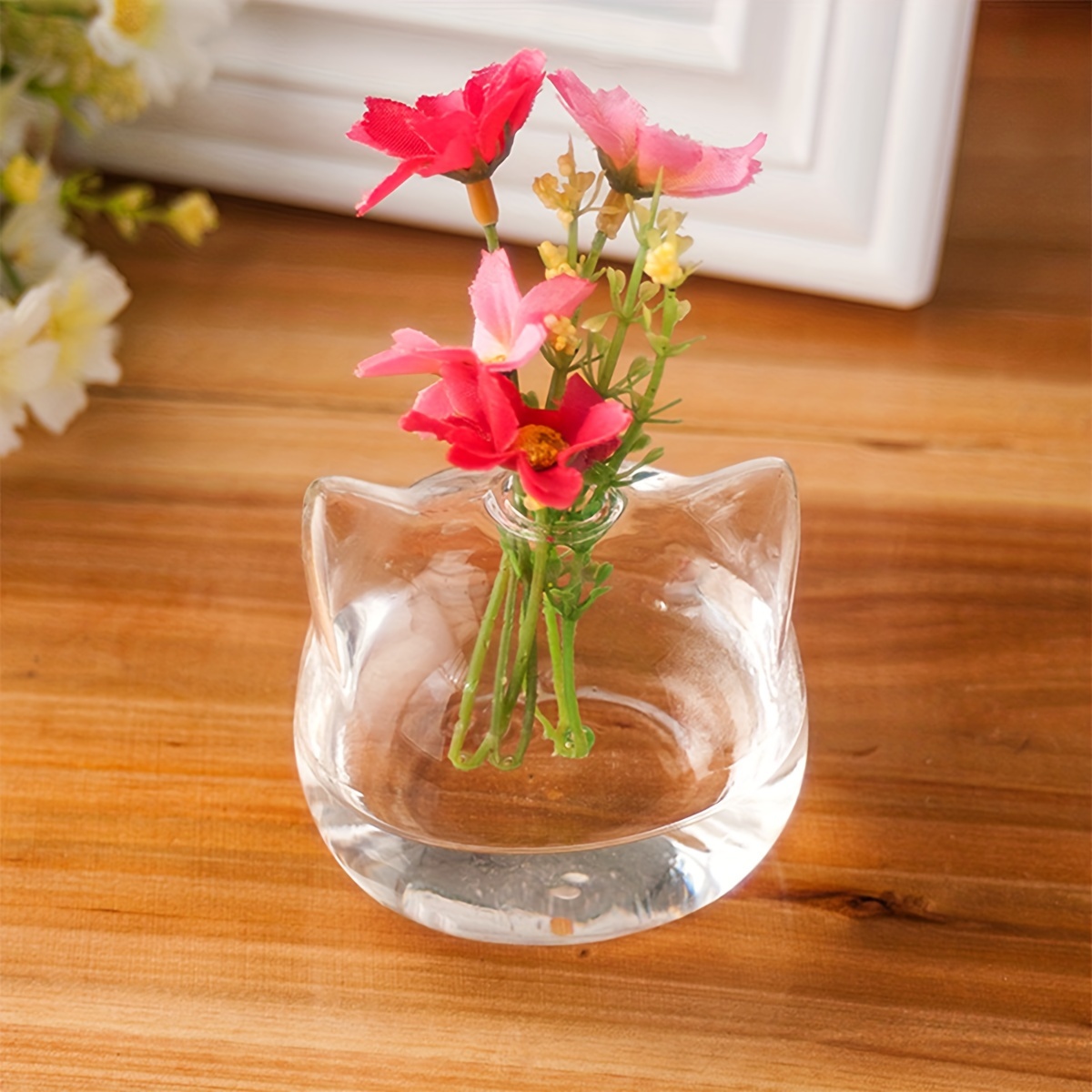 TEMU 1pc, Vase, Cartoon Cat-shaped Glass Vase, Hydroponic Mini Desk Vase For Water Plants & Cut Flowers, Decor