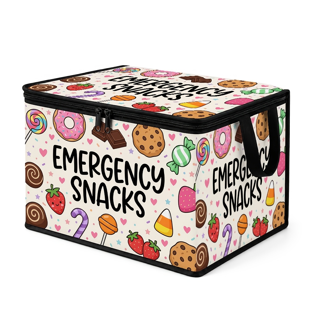 TEMU 1pc Large Capacity Sweet Snack Style Storage Box- Candy Cookie Donut Text Print Design, Suitable For Home, Office, Clinic Top Container, For