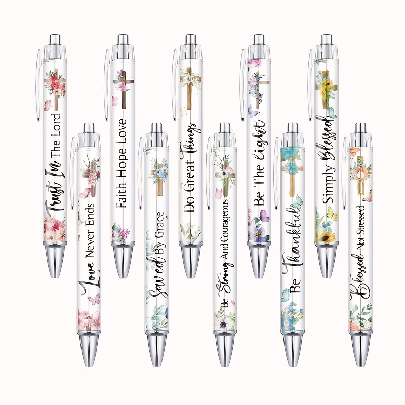 

10-pack Inspirational Christian Ballpoint Pens, Mixed Color Plastic Barrel With Stylus Tip, Smooth , No