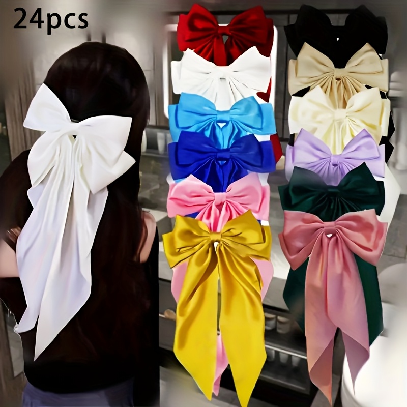 24pcs Elegant Solid Color Ribbon Bowknot Shaped Hair Clips Trendy Hair Barrettes For Women And Daily Wear Wear And Christmas Decorate