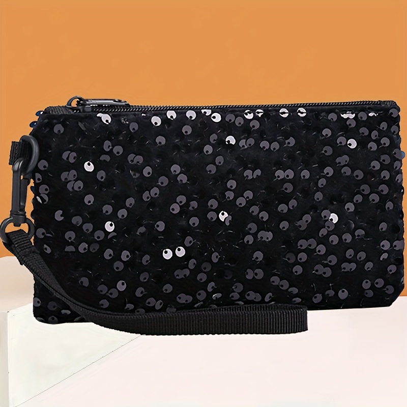 

Chic Sequin Clutch For Women - Nylon, With Zipper & Wrist Strap, , Phone Bag, Change Money, Random