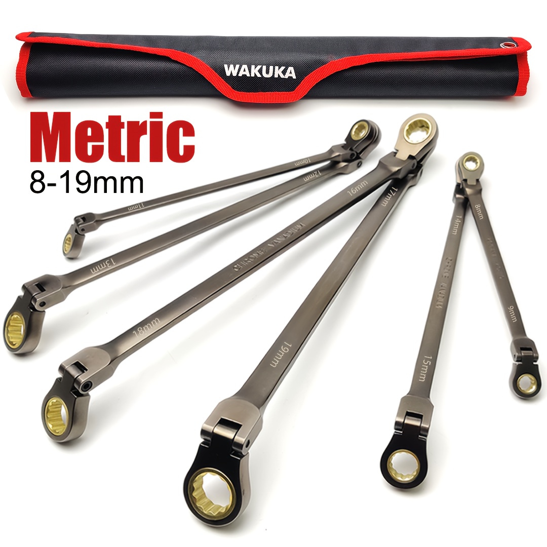 FITGS Spanner Sets Extra Long Flex-Head Double Box End Ratcheting Wrench Set Metric 6-Piece