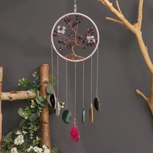 Positive Energy Decor 7 Chakra Crystal Tree Of Life Dream Catcher – Natural Agate Gem Wall Hanging For Home Decor New Home Positive Energy Decor 7 Chakra Crystal Tree Of Life Dream Catcher – Natural Agate Gem Wall Hanging For Home Decor New Home