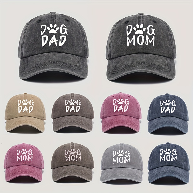

Unisex Vintage Washed Distressed Baseball Cap, Adjustable Dad Hat With "dog Dad" & "dog Mom" Print, Casual Sun Protection Sport Cap