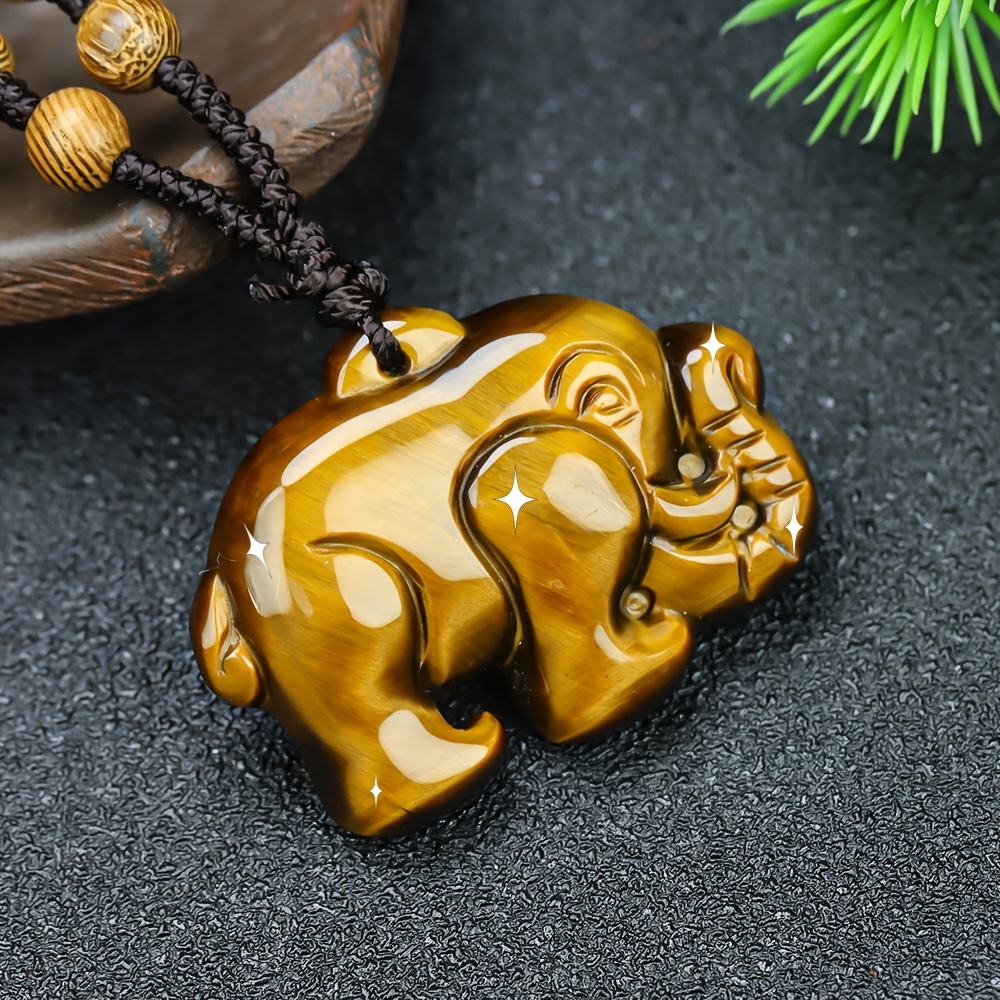 Handcrafted Tiger's Eye Elephant Pendant Necklace