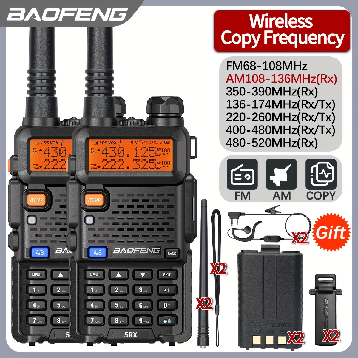 

2pcs Baofeng - Ham - Long Walkie Talkies 5rx Upgraded Technology, Portable 2 Way For Adults, Camping, , , Copy, , Compatible, Upgraded