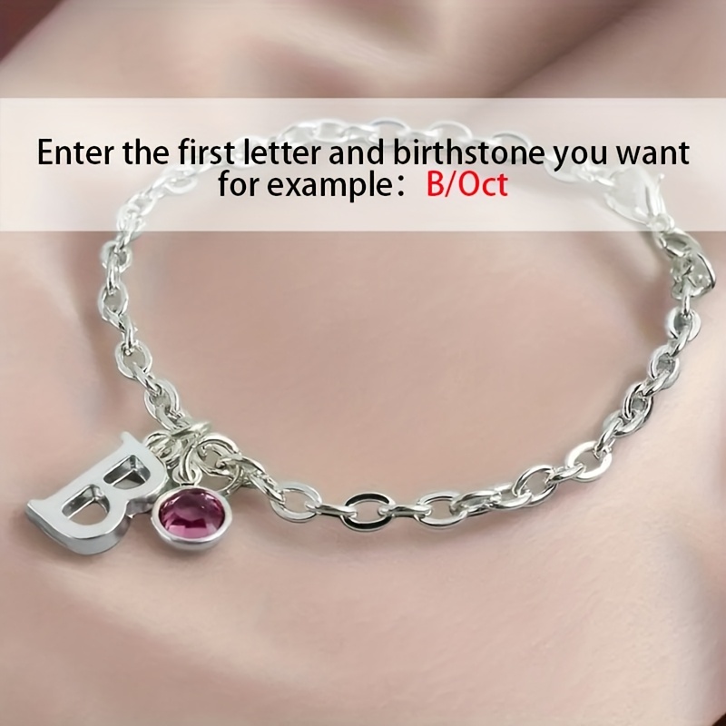 TEMU Custom Initial And Birthstone Women's Fashion Bracelet, Personalized 18k Gold Plated Stainless Steel Chain, Custom Name Initial, Elegant , The