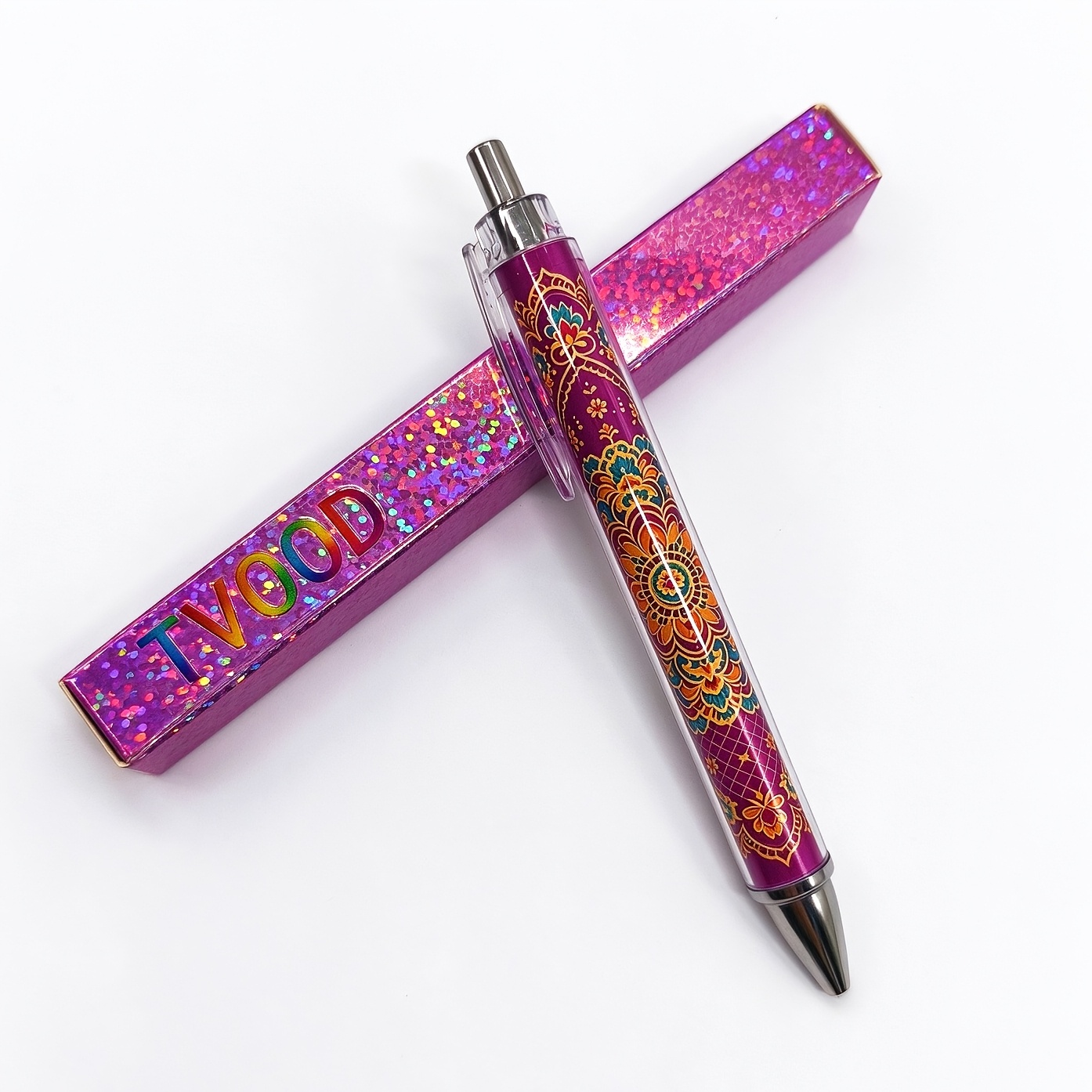 TEMU 1 stylo à bille rétractable bohème avec boîte cadeau premium, design d'impression moderne HD, à écriture fluide, fourniture scolaire de bureau
