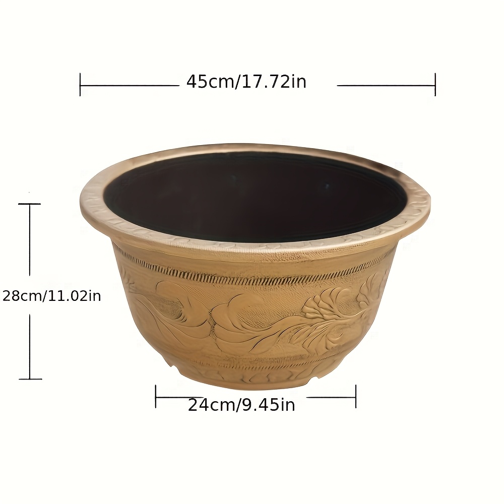 Image of 1pc/5.55 Gallon Large Non-perforated Planting Pot, Bronze Thickened Plastic Pot, Suitable For Hydroponics, For Lotus, Water Storage Basin, Fish, Indoor And Outdoor Use
