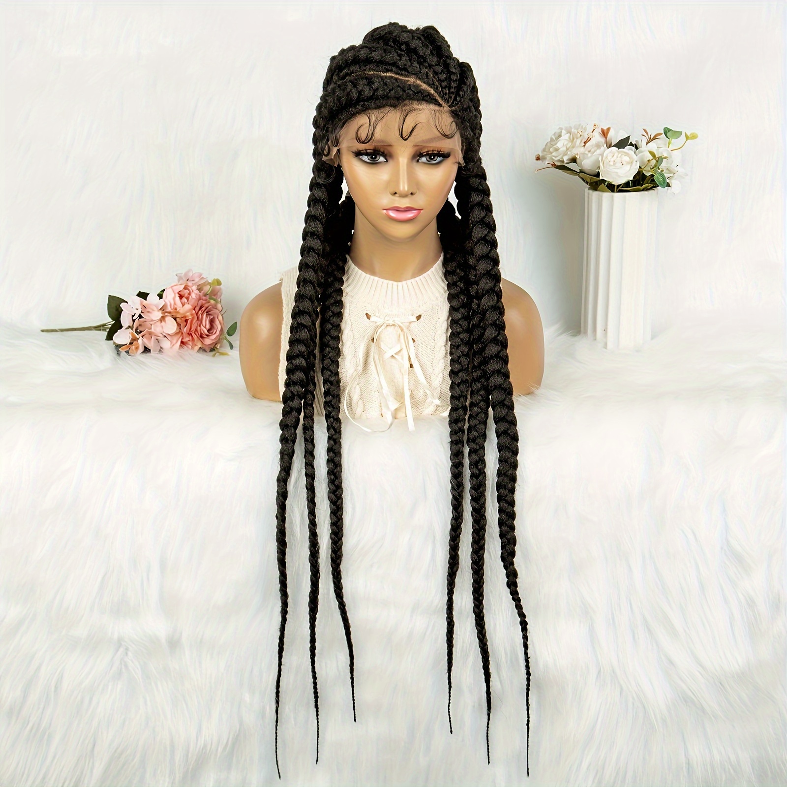 Full Lace Cornrow Braided Wigs Women Cornrow Box Braids Wig Temu