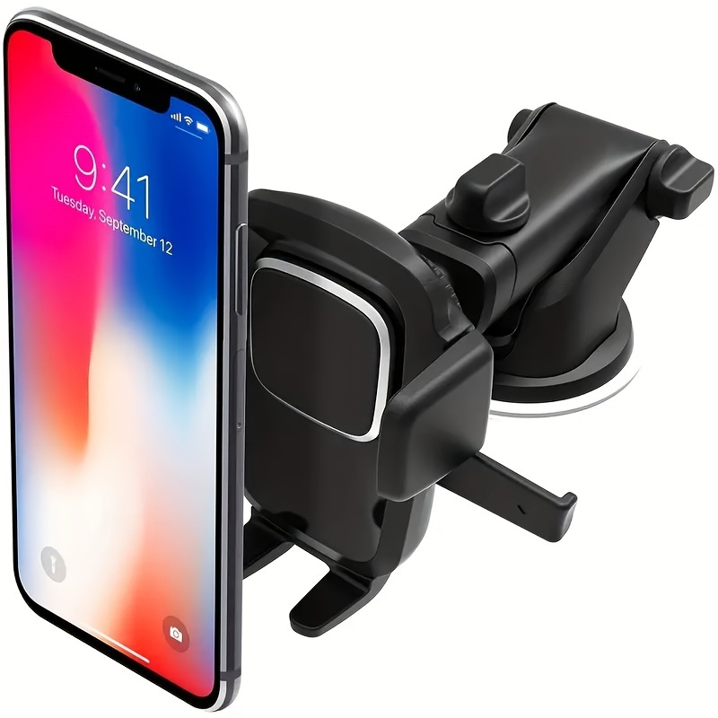 TEMU 1pc Universal Rotatable Car Phone Holder Dashboard Mount, Abs Material, Non-waterproof, Touch Lock & Release, Compatible With Auto Vehicle Types
