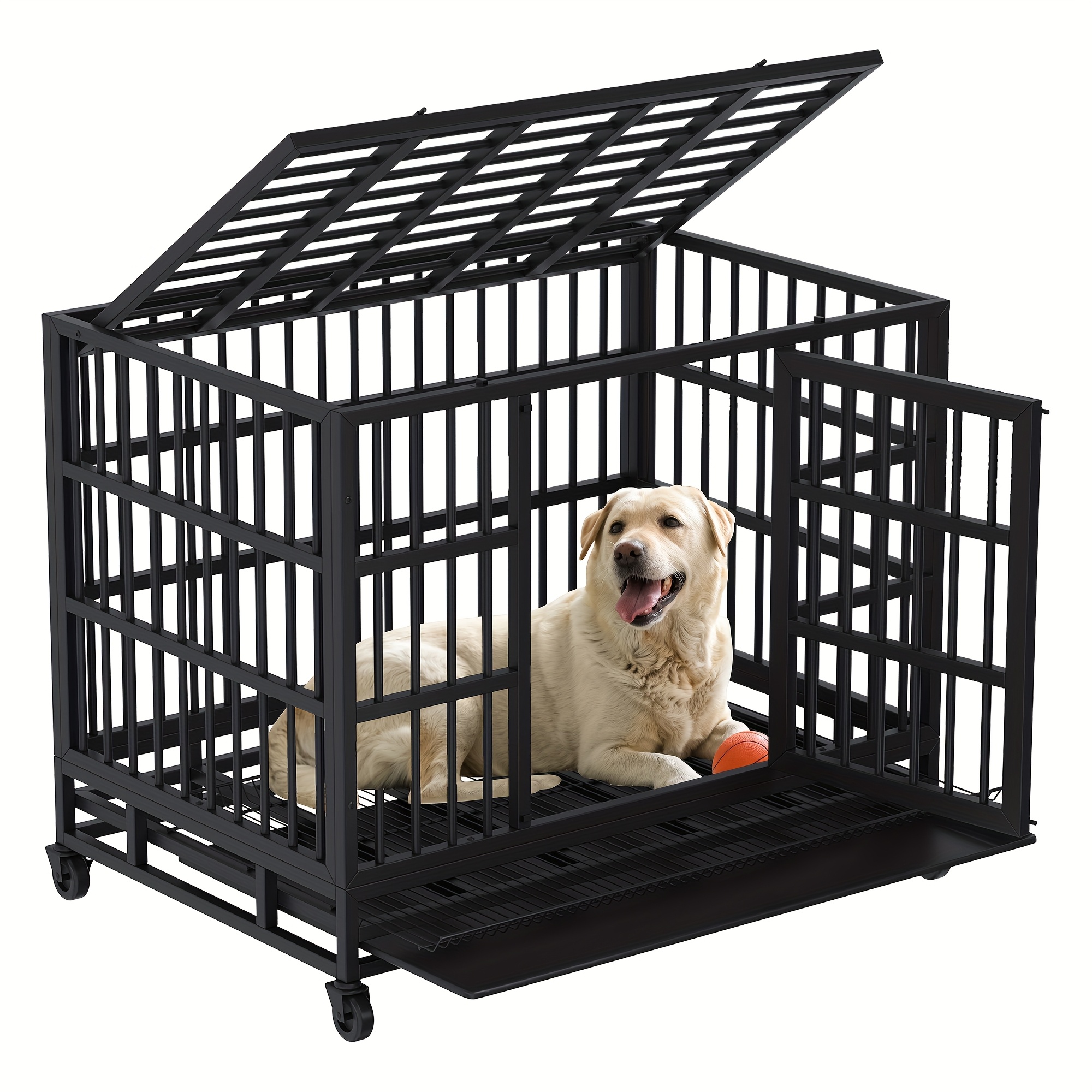 TEMU Celebalcony 48/ 38 Inch Heavy Duty Dog Crate Escape Proof Cage Kennel, Cage, Extra Large Crate Indoor For Large Dog With Removable Tray And Lockable Wheels