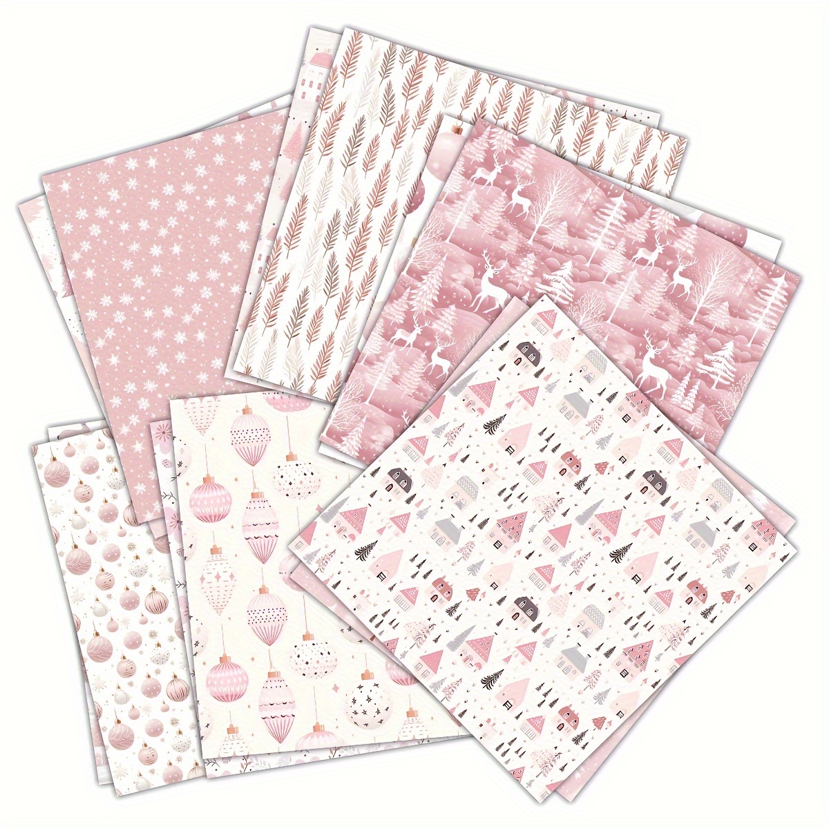 12pcs/12styles Christmas Paper, Pink Holiday Decoration Supplies, For Illustration Diary Junk Magazine Card Making Background Material Paper, For Women