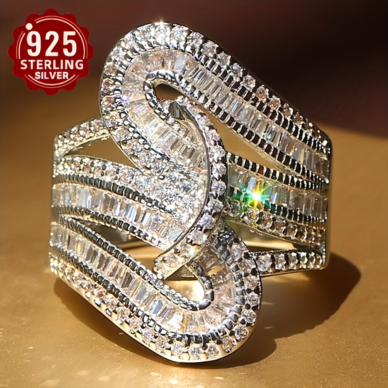 TEMU Elegant 925 Sterling Silvery Engagement Ring Set, Elegant Bridal Proposal Jewelry, Luxurious , Stone, , Suitable For Wearing , Perfect