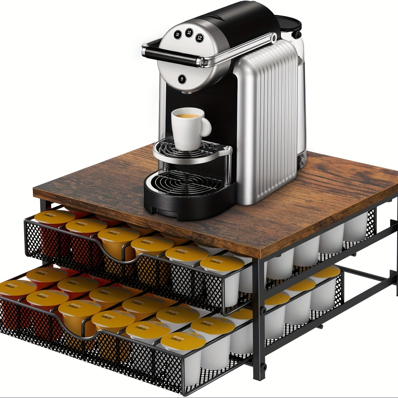 TEMU Coffee Pod Drawer Holder Capsule Storage Organizer 2 Tier Coffee Pods Holder With Sliding Baskets For 72 Capacity K Pod, Suit For Home Counter (black)