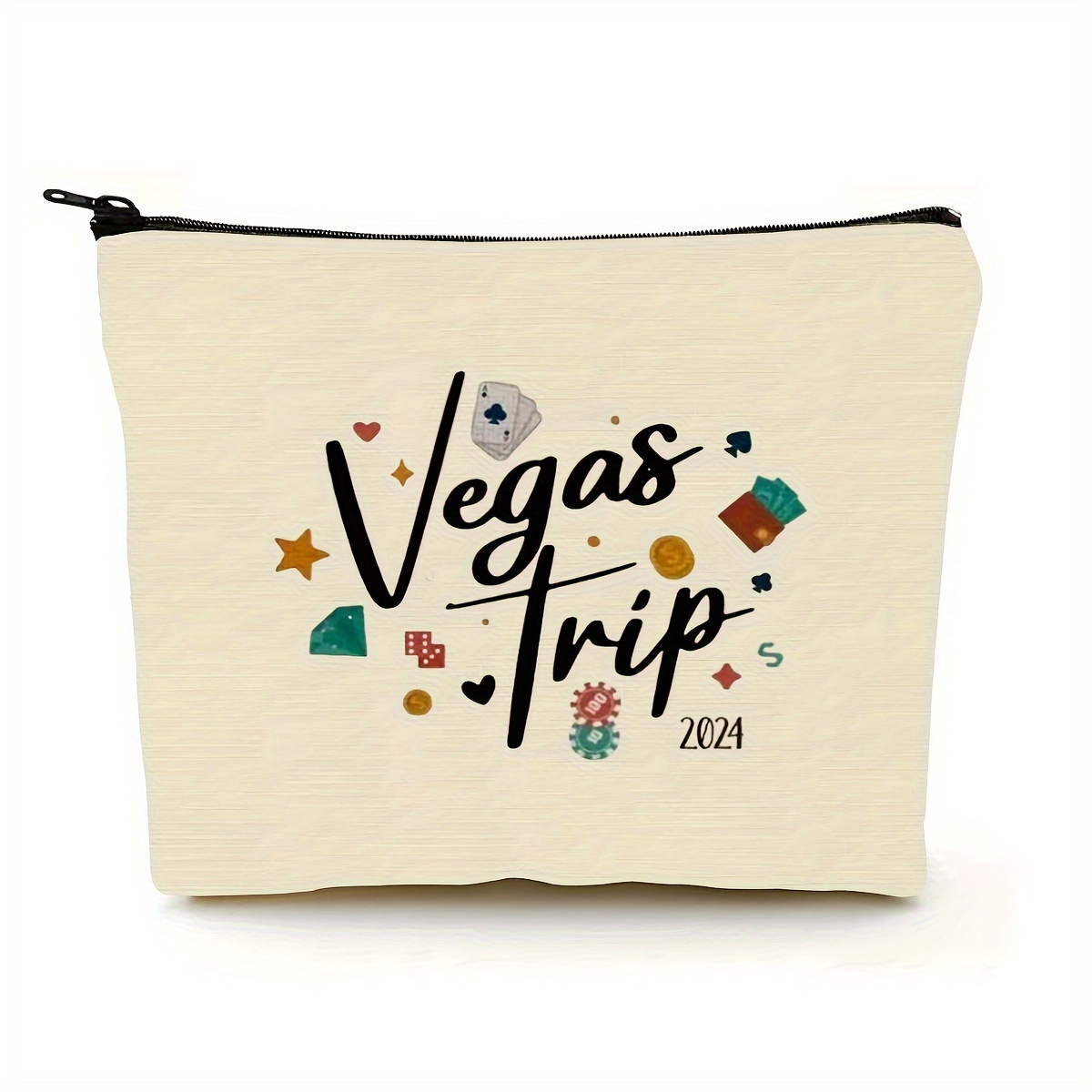 

1pc Las Vegas Themed Makeup Pouch - Multi-use Cosmetic Bag For Toiletries And Stationery, Cute Travel Accessory & Ideal Gift, Durable With Zip Closure