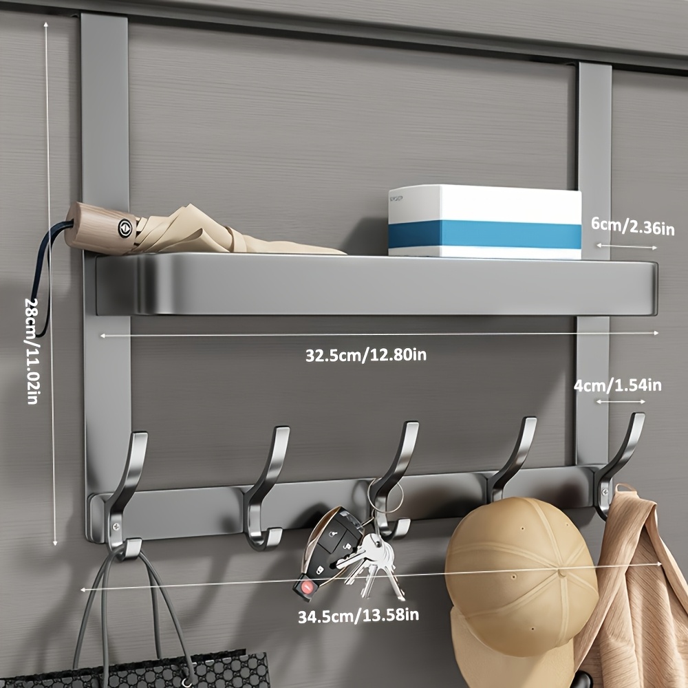 A Multifunctional Double-layer Metal Storage Shelf Behind The Door With Hooks - , Painted Surface, Perfect For Hanging Clothes, Bags And Additions, Multi-functional Storage