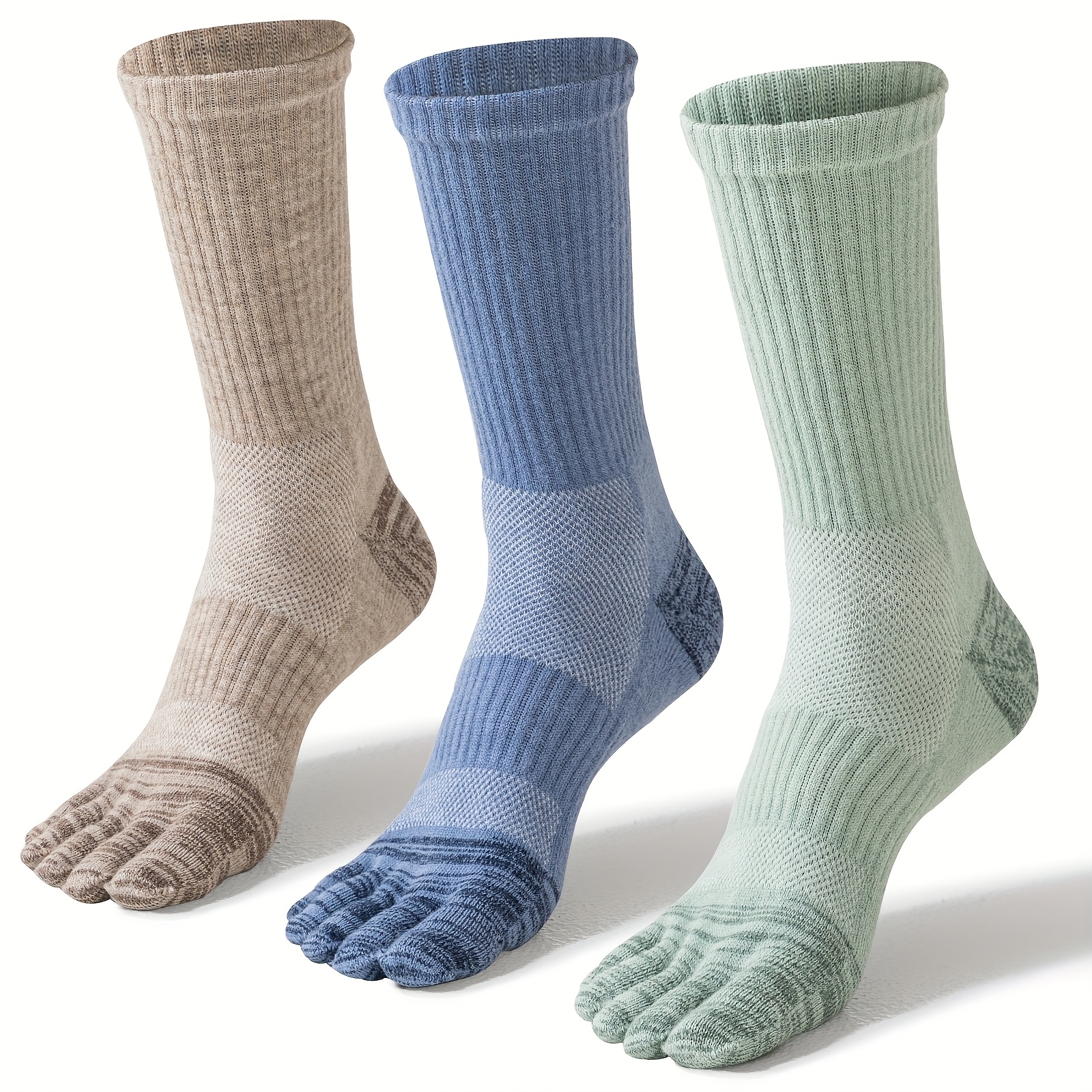 TEMU 3 Pairs Of Thermal Merino Wool Hiking Socks For Men And Women, Designed For Winter With Cushioning And , Featuring A Five-finger Crew Style