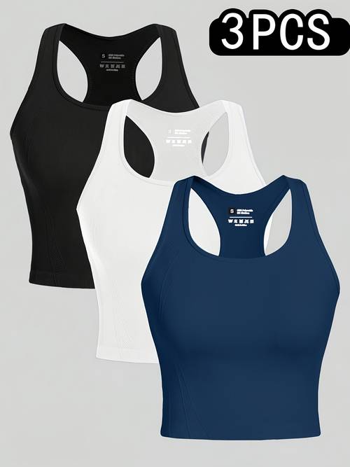 a set of three womens yoga tops designed for fitness featuring quick drying high elastic materials that are comfortable for running and suitable for wear