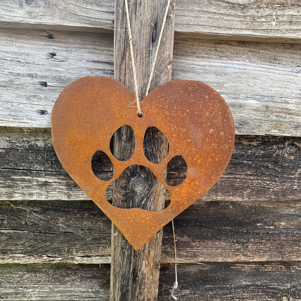 

1pc Vintage Rusty Love Heart With A Paw Print - Dog - Outside - Metal Ornament - Garden Decor - Pet Memorial, Valentine's Day Present, Thanksgiving Gifts, Mother's Day Gifts, Birthday Gifts