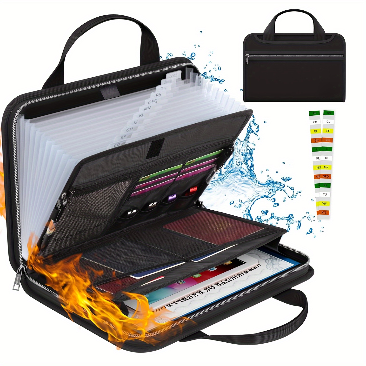 

Fireproof A4 Organizer With Handle, 13 Pockets Transparent Zipper File Folder For Documents, Letters, And Paper Storage