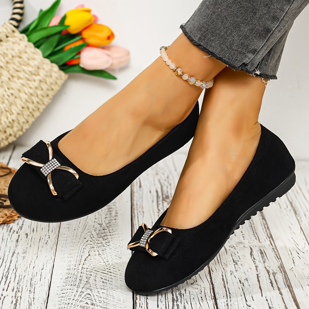 Comfortable Elegant Summer Women's Flat Shoes, Formal Office * Wear Bowknot  * Decor Round Toe * Shoes, Wedding Travel Wear Lightweight Soft Sole Shoes  * Fashion Versatile Ballet Flats, Women Shoes