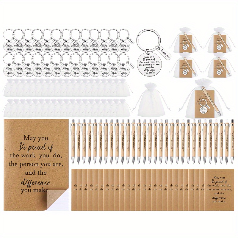 

50 Sets Employee Appreciation Gifts Bulk Thank You Notebooks Inspirational Bamboo Pens Keychains For Back To School Teacher