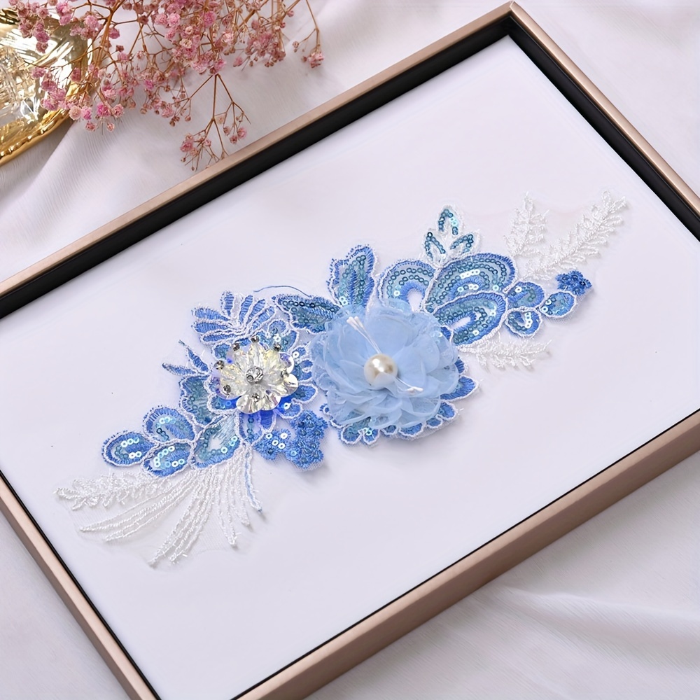 Image of Embroidery Sequin Decorated Floral Cloth Patch For Clothing Hand Sewing Heavy Lace