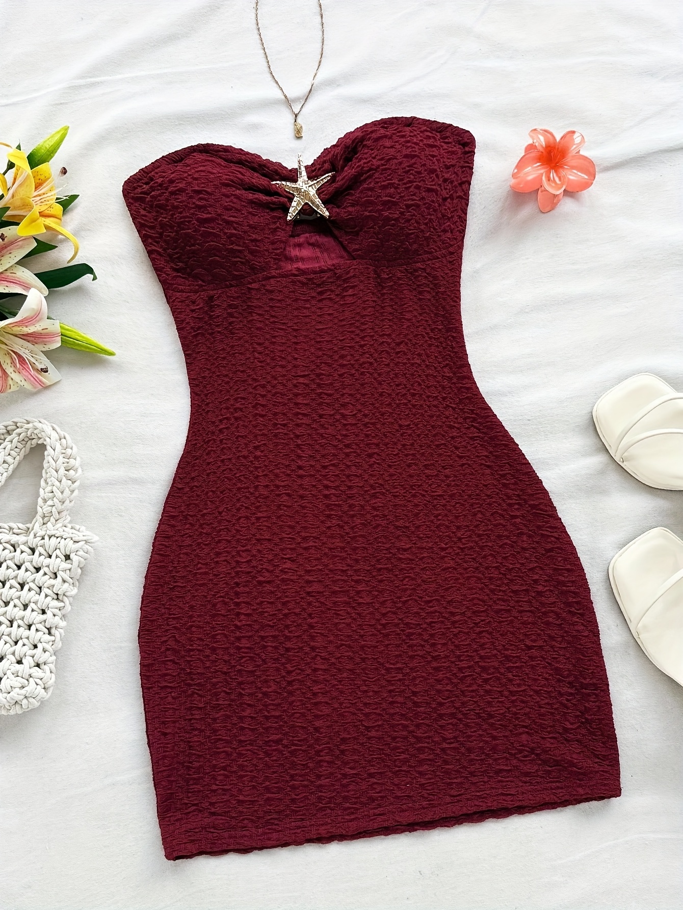womens vacation white textured crop top mini dress cut - Temu Oman