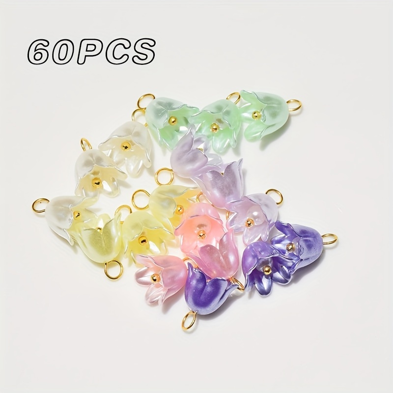 

60pcs Mixed Color Acrylic Pearl 3d Flower Charms, Diy Jewelry Making Supplies For Bracelets, Necklaces, Earrings - Handcrafted Pendant Accessories