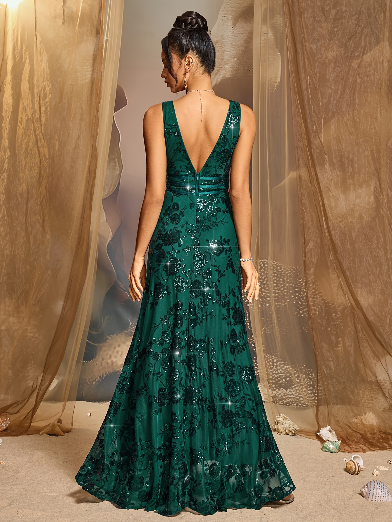 a new stylish dark green elegant sequin dress women - Temu
