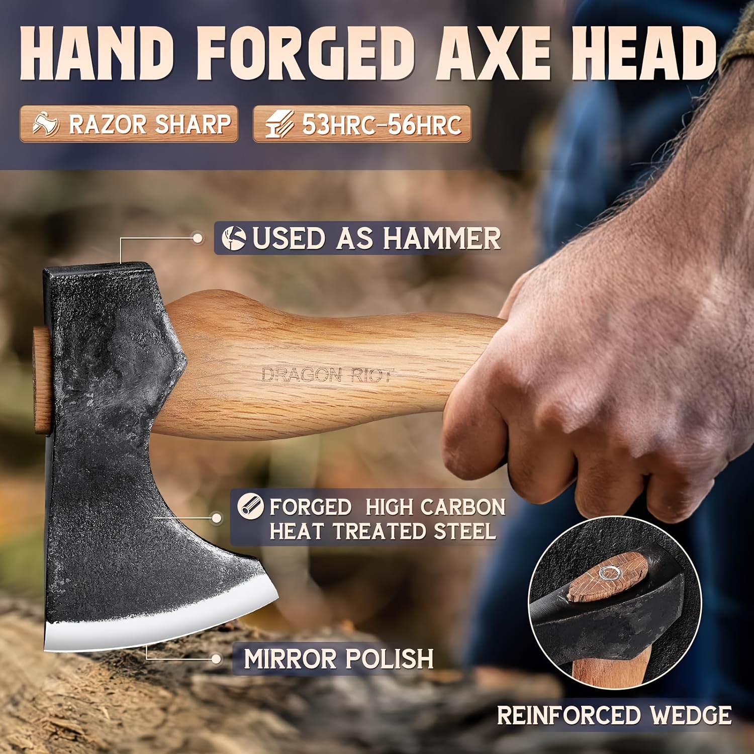 8.5 Inch Camping Axes And Hatchets, Bushcraft Axe For Wood Splitting