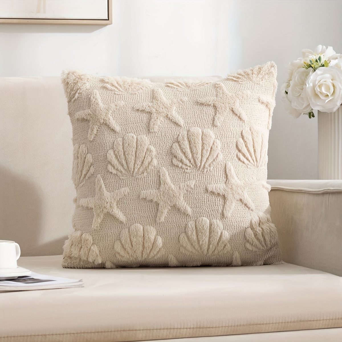 1pc Quilted Plush Pillow Cover, Summer Beach Style, Suitable For Home Decor, Living Room, Bedroom, Outdoor Travel, Use