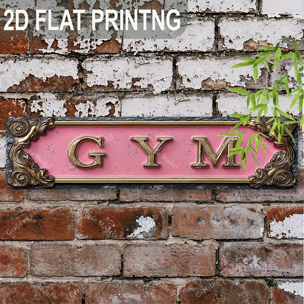 TEMU 2d Flat - Durable 2d Flat Aluminum Plate, "gym" (15.7x3.9 Inches/40x10cm) - Rustic Wall Art For Home, Cafe, Cave, Restaurant Decorations -