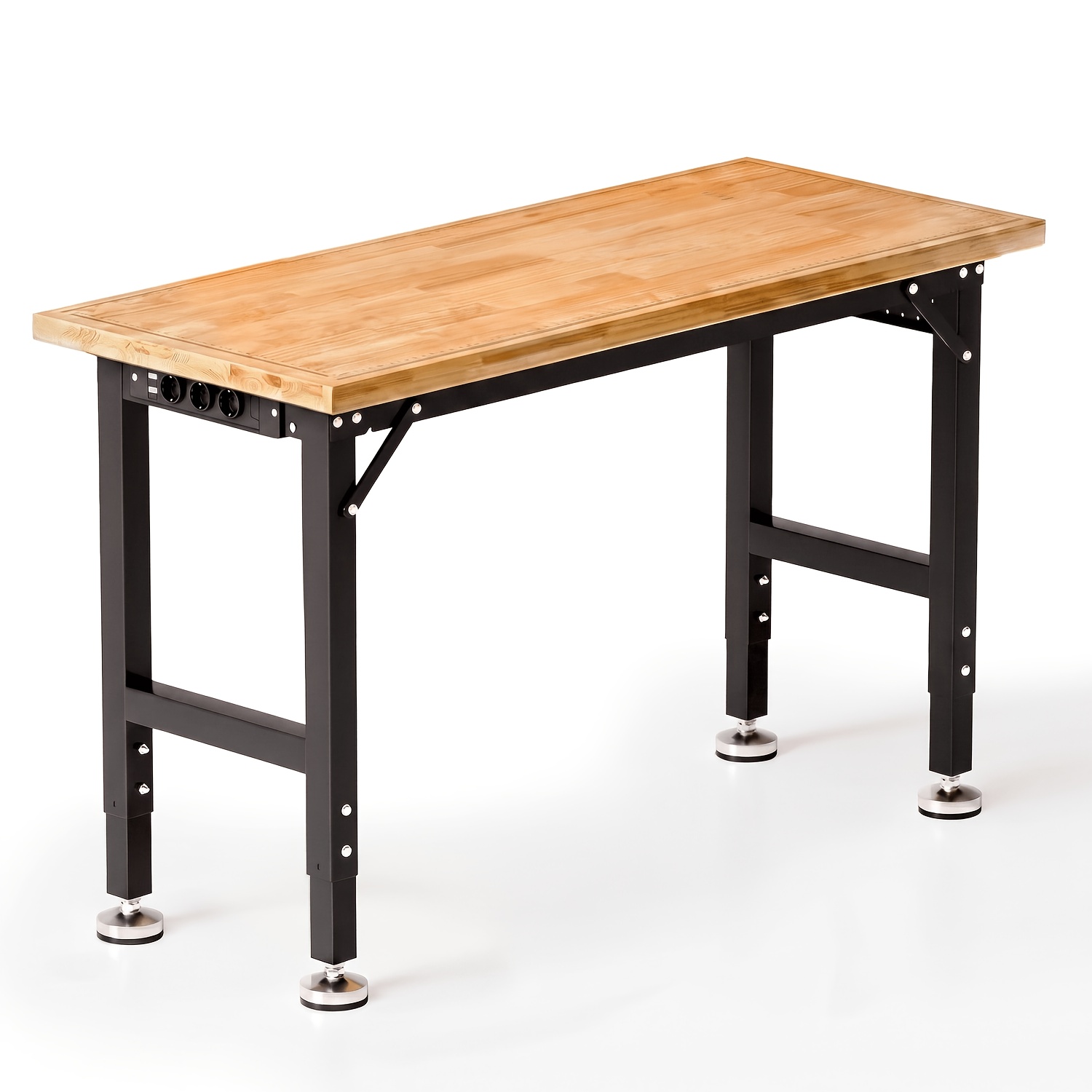 Image of Heavy-duty Adjustable Workbench, 122cm Rubberwood Worktop | With Pegboard, Garage Workbench, 5-level Height Adjustment, 907kg Load Capacity, 15 Hooks, Suitable For Or Offices