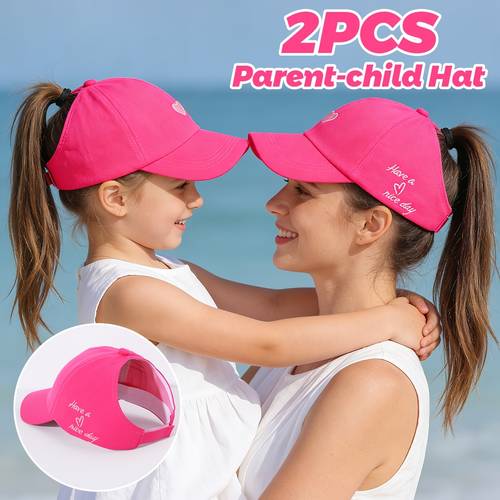 summer parent matching open protection baseball caps 2pcs ponytail friendly for beach and daily trips