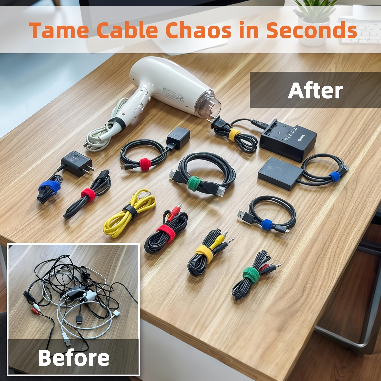 90pcs Reusable Hook and Loop Cable Management Straps