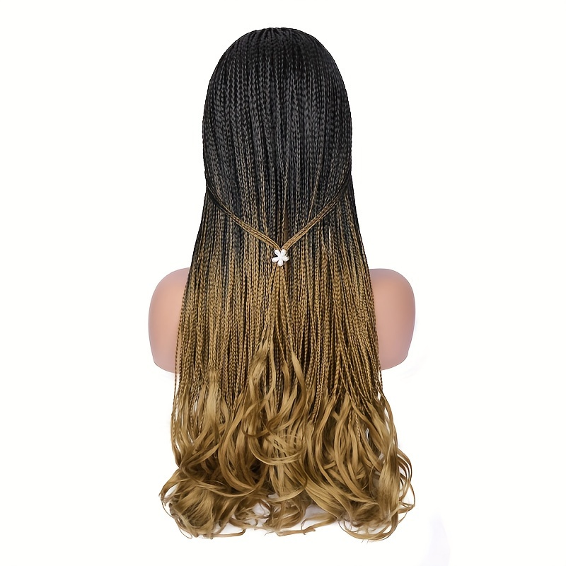 elegant full lace box braided wigs for women 26 inch goddess braids with curly ends high temperature fiber glueless long braided lace wig suitable for all