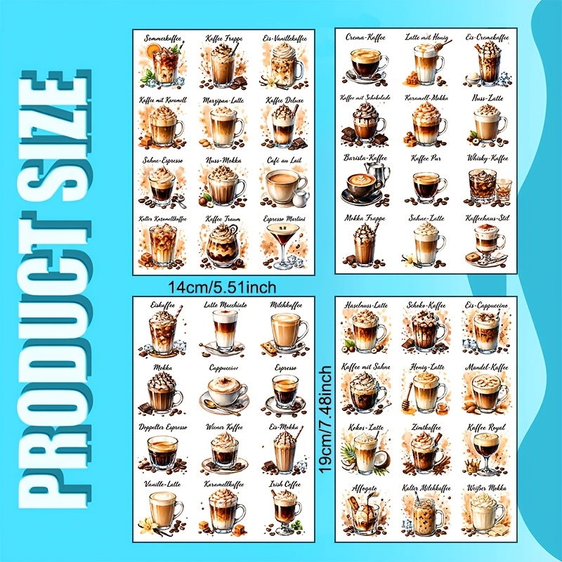 TEMU Kaffee Muster Vinyl, Kaffee Design, UV DTF Transfer für Tassen, 16oz Glas Tassen, Kaffee Becher, Keramik, Computer, Handy Hülle Transferpapier,