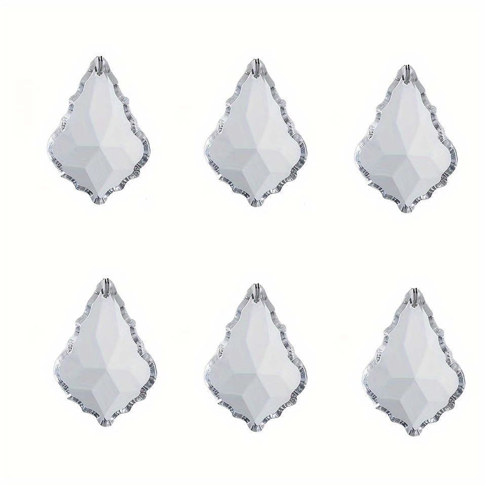 Image of 6pcs 38mm Elegant Teardrop Crystal Maple Leaf Pendants - Baroque Glass Beads For Diy Chandelier & Curtain Embellishments, Perfect For Crafting And Home Decor