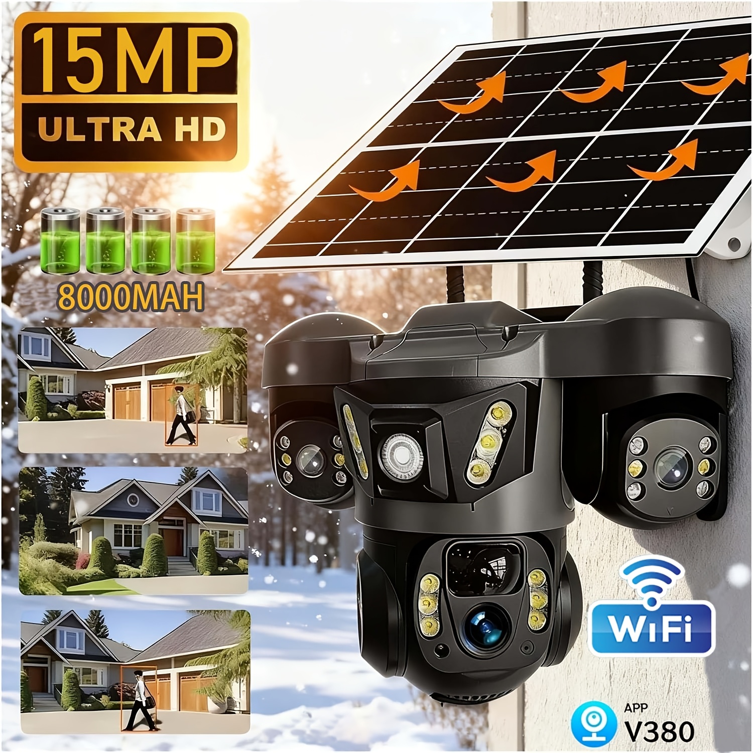 TEMU Kepeak 15mp Security Camera Outdoor, Night Vision Solar Camera Outdoor Wireless, 360° Pan Tilt Auto Tracking, Dual-band Wi-fi, , With 10w Solar