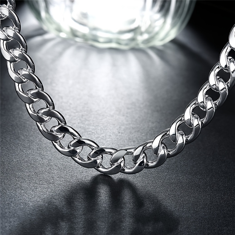 

1pc Stylish 10mm 925 Sterling Silver Men's Square Buckle Cuban Curb Chain Necklace - Perfect Gift For Men, Father's Day Gift