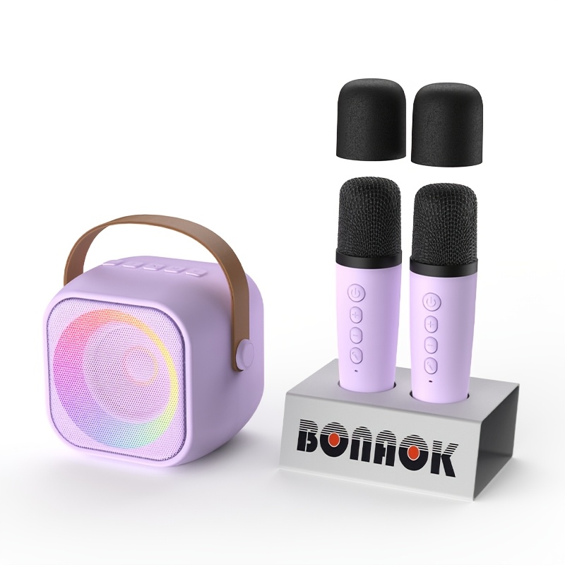 TEMU Portable Karaoke Machine, Wireless Speaker, With Dual Microphones, Rechargeable Lithium Battery, Led Party Light, Suitable For Smartphones,
