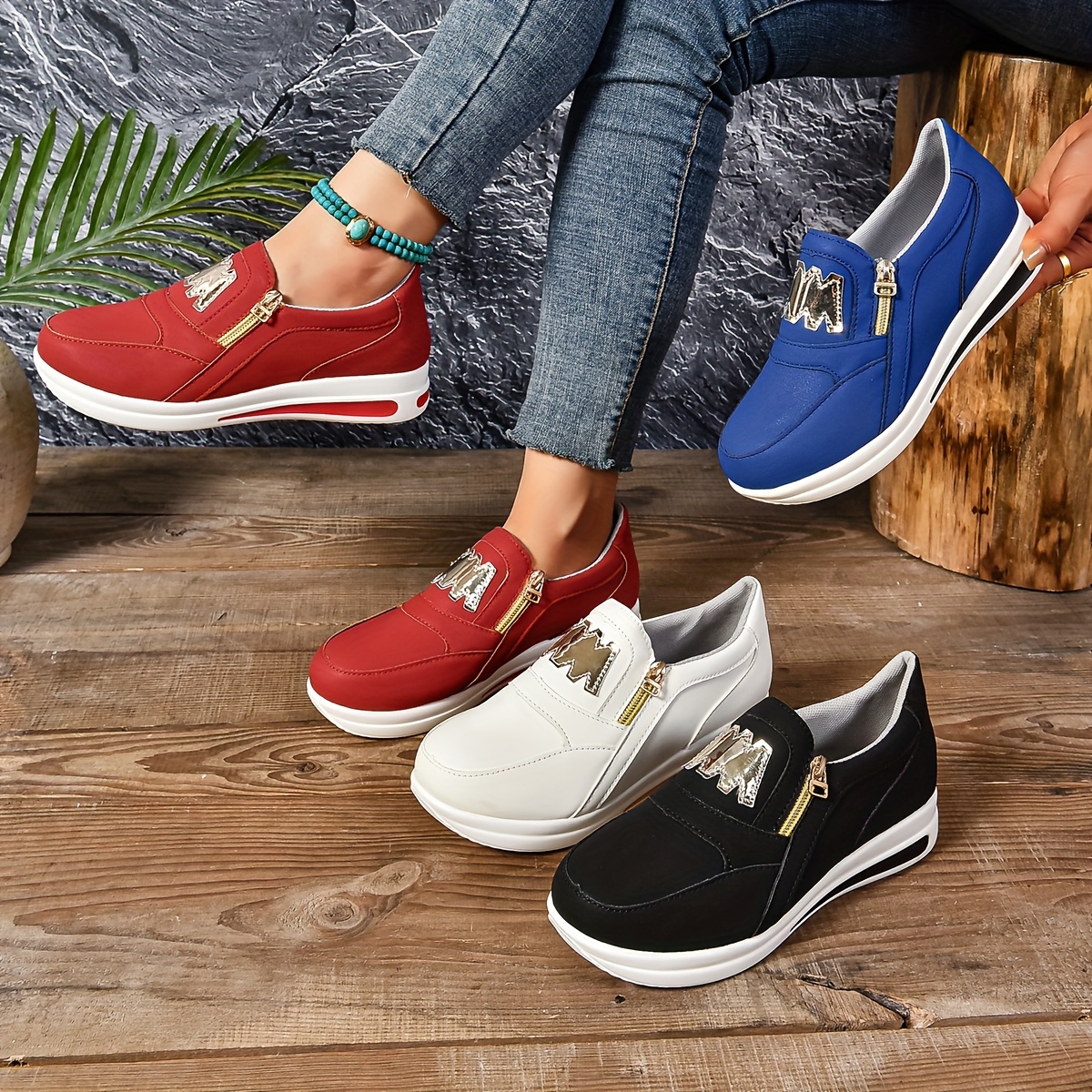 

Design Sneakers: Comfortable Low-top Lace-up Casual Women's Shoes With Pu Sole And Fabric