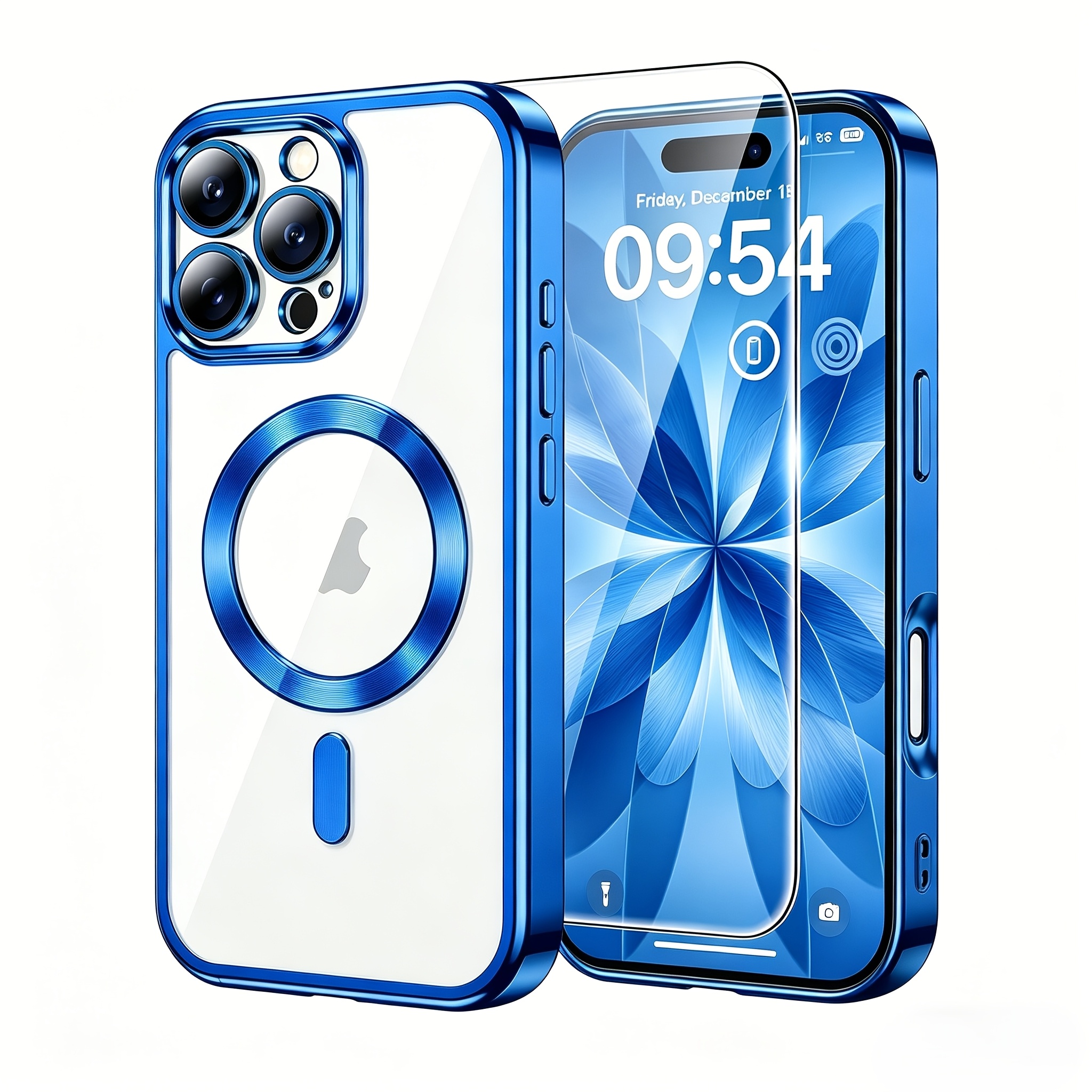 TEMU Phone Case - 2pcs Set [including 1 Phone 1 Screen Protector] Magnetic Luxury Electroplated Border Transparent And Slim Anti Drop And Anti