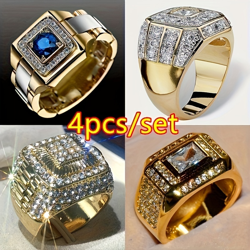 

4-piece/set Luxury Men's Fashionable And Domineering Business Rings, Jewelry Accessories, Men's Rings, Wedding Rings, Engagement Rings, High-end Jewelry, Valentine's Day Gift Jewelry Set