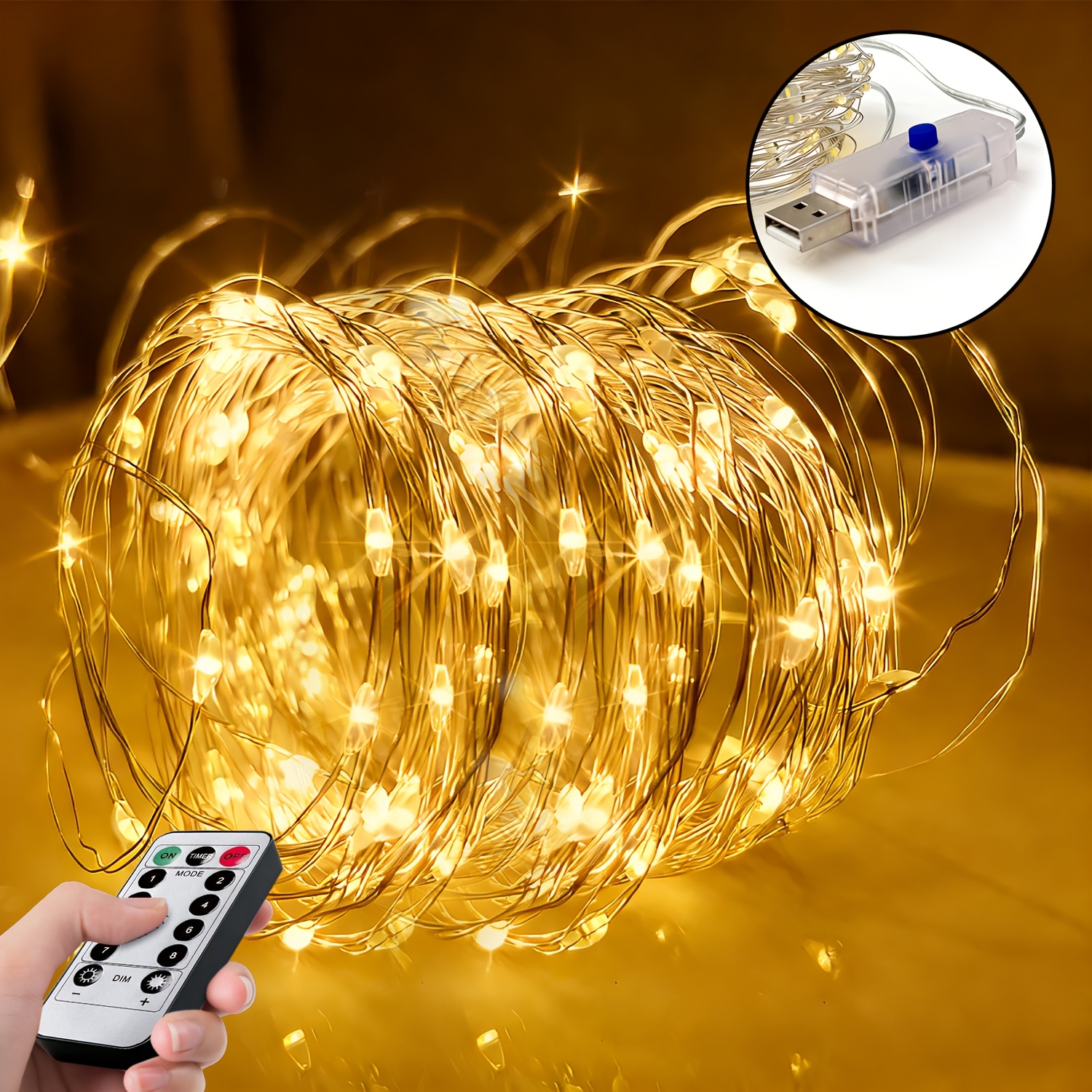 TEMU 1 Pack de Guirlandes Lumineuses USB Argentées pour Décoration de Cour et de Jardin, Décoration de Fête, Mariage, Soirée de Danse et Guirlandes