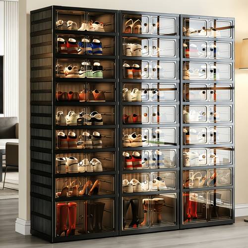 all in one molded no install foldable shoe cabinet tier dustproof entryway storage large capacity space saving shoe rack with clear see through doors foyers
