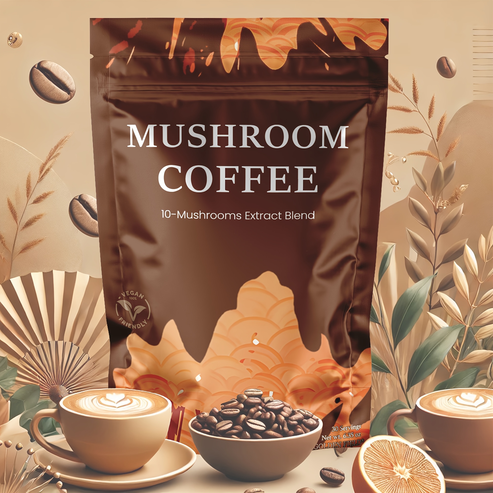 TEMU Mushroom Coffee With 10 Adaptogenic Mushrooms And Mct Oil, Usa Grown Instant Coffee, With Turkey Tail, Shiitake, Lion's Mane, 6.35 Oz
