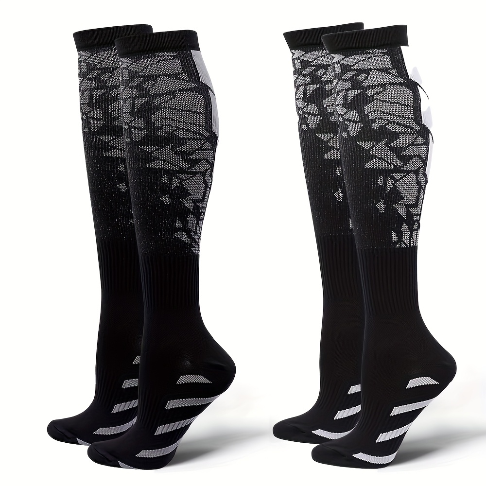 E-shop 2 Paar Sport Kompressionssocken für Damen und Herren, Stützende Sportsocken mit Farbverlauf, Bequeme Kniehohe Strümpfe, Durchblutungssocken zum